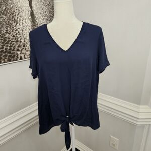 NWT Pleione sheer Navy blouse tie front large